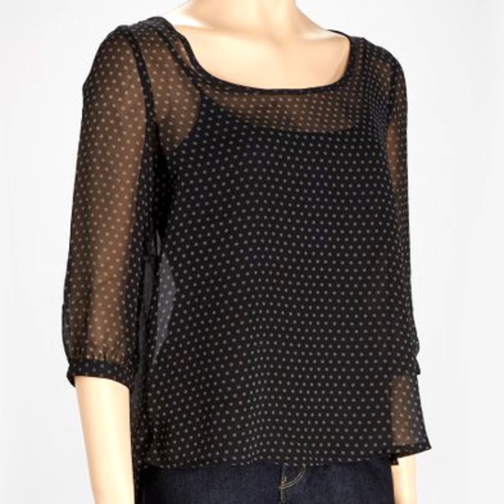 Black Sheer Polka Dot Top SIZE L